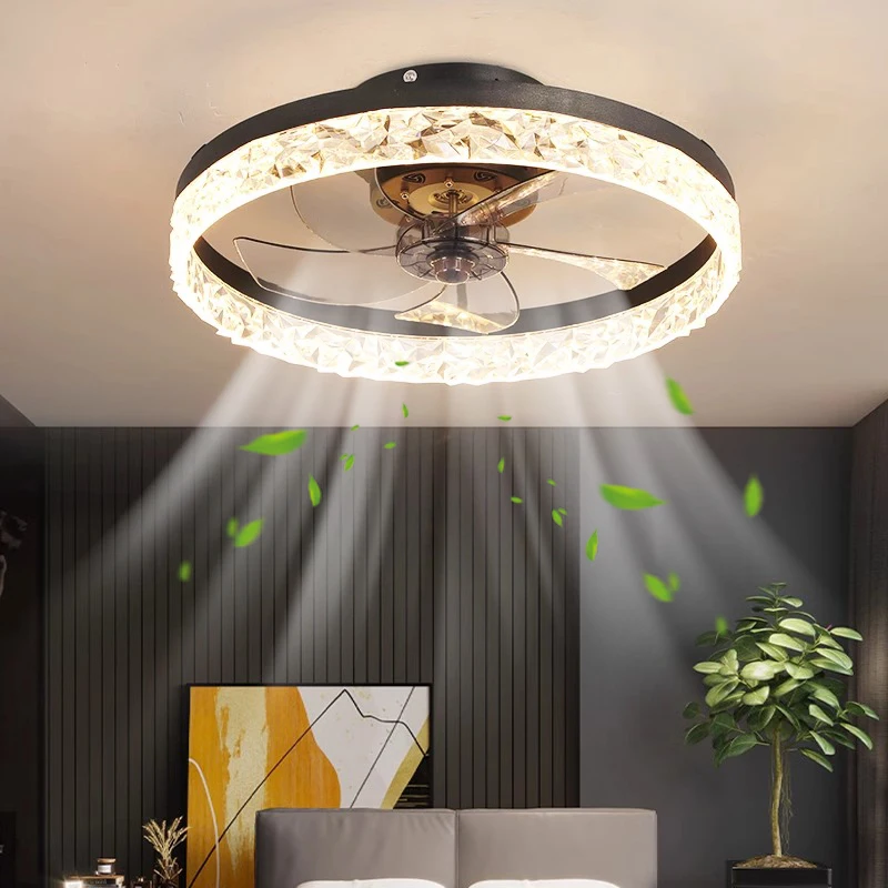 Modern Simple Bedroom Living Room Style LED Dimming Ceiling Fan Light  AC Motor with Remote Ceiling Fan Light