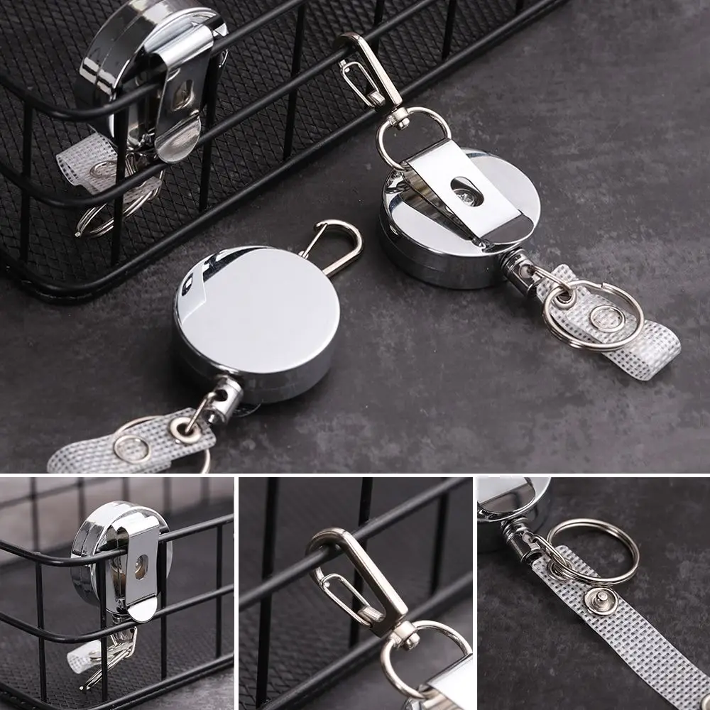 1pcs Office Supplies Anti-Lost Clip ID Name Card Metal Retractable Key Ring Badge Holder Lanyards