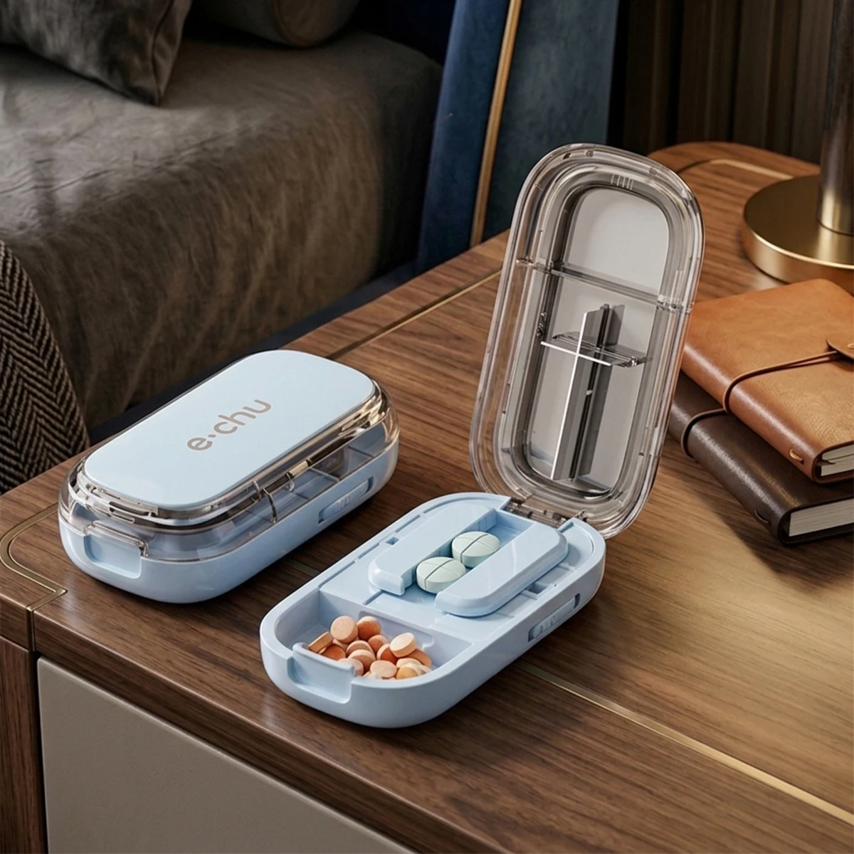 Pill Cutter Storage Box Portable Drug Tablet Medicine Dustproof Divider Organizer Crusher1/2 1/4 Adjustable Pill Cutter Reusable