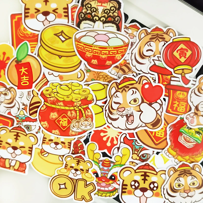 38pcs Handheld Tiger 2022 New Year Cartoon Stickers Handheld Cute Diy Photo Album Chinese Style Decoration Small Material