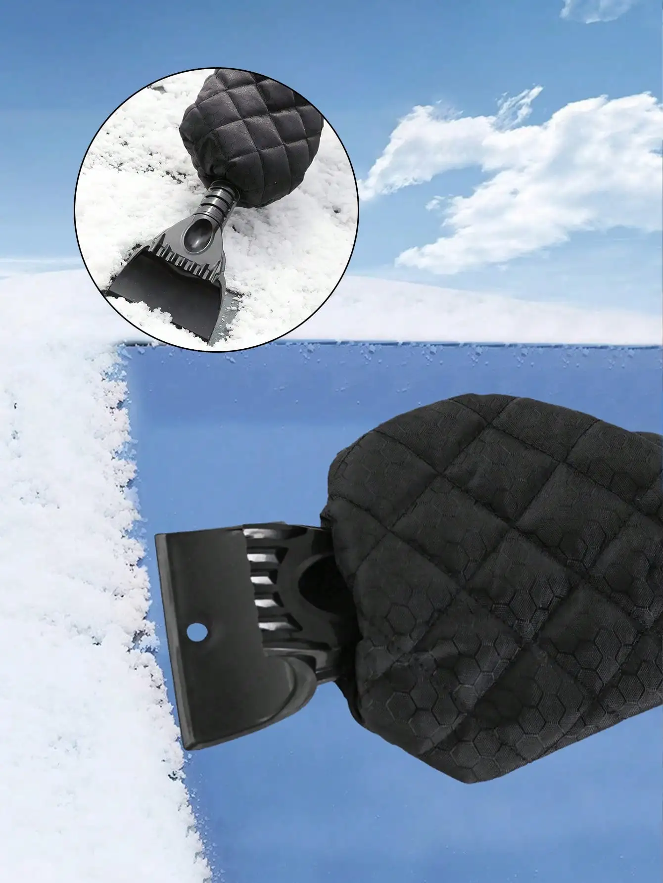 Car Ice Scraper with Warm Gloves - Integrated Snow Removal Tool, Portable Winter Ice Removal Essential
