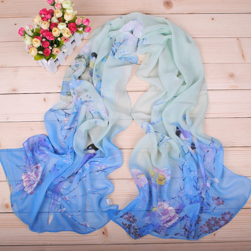 

Heitou New Lucky Bird Girl Chiffon Silk 160X50CM Scarf Shawls Ancient Chinese Style Design Thin Scarf Hijab Femme Hijab Bandana