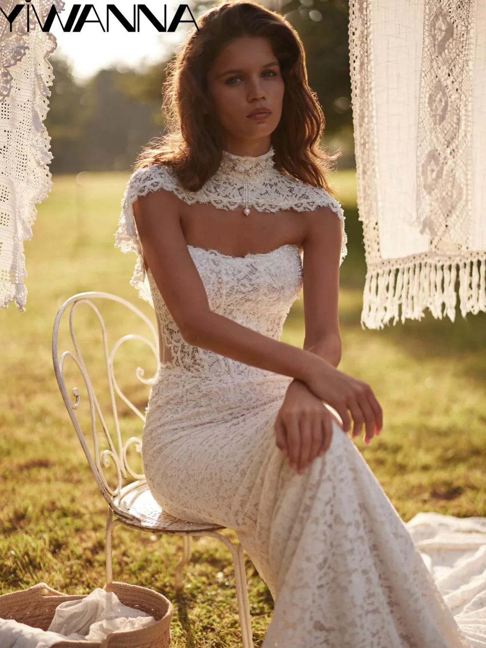 

Glamorous Pearls Lace Wedding Dress Detachable Sleeve Mermaid Long Bridal Gown Customized Elegant Strapless Dresses For Bride