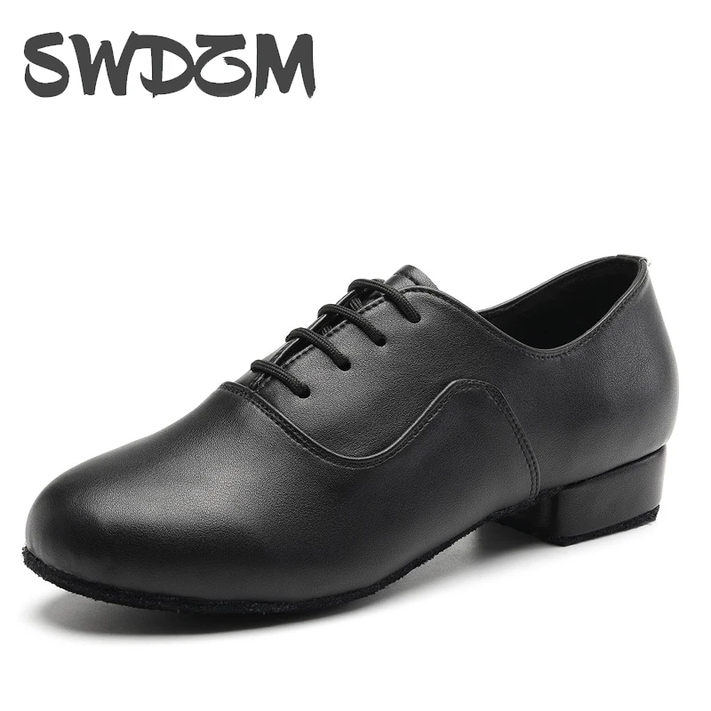 SWDZM Men Latin Dance Shoes Black Latin Shoes Plus Size Low Heel Tango Ballroom Practice Dancing Shoes For Men 2cm Heel