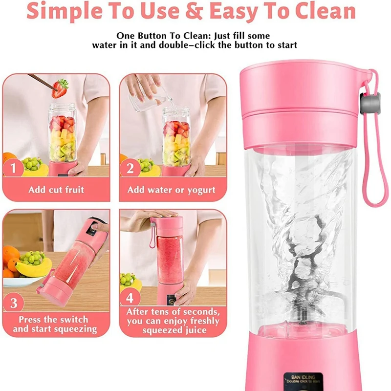 Y21A Portable Blender Mini Blender for Shakes and Smoothies Rechargeable USB 380Ml Traveling Fruit Juicer Cup with 6 Blades