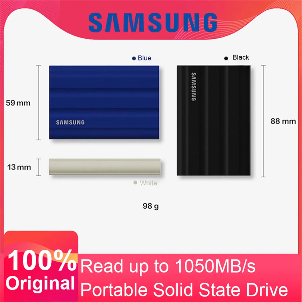 SAMSUNG Portable SSD T7 Shield 1TB 2TB 4TB سامسونج المحمولة SSD T7 درع 1 تيرا بايت 2 تيرا بايت 4 تيرا بايت الخارجية SSD USB 3.2 Gen2 Type-C Type-A الخارجية محرك الحالة الصلبة لأجهزة الكمبيوتر المحمول سطح المكتب