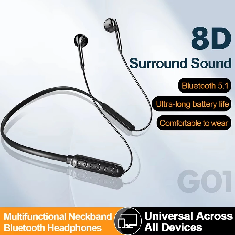 Wireless Bluetooth Headset NeckHanging 8D HiFi Stereo Noise Reduction Universal 5.0 Sport Headset with Microphone For Smartphone