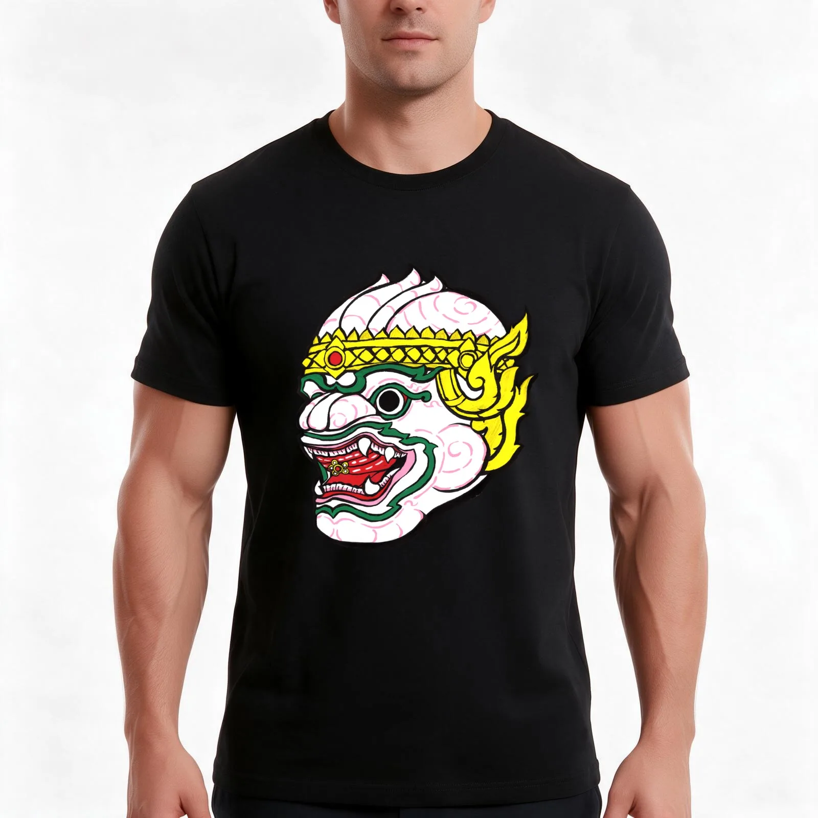 Hanuman T-Shirt, Summer Casual Cotton Tee, Oversized Streetwear Tops, Vintage Graphic Print, Loose Fit Short Sleeve, 100% Cotton