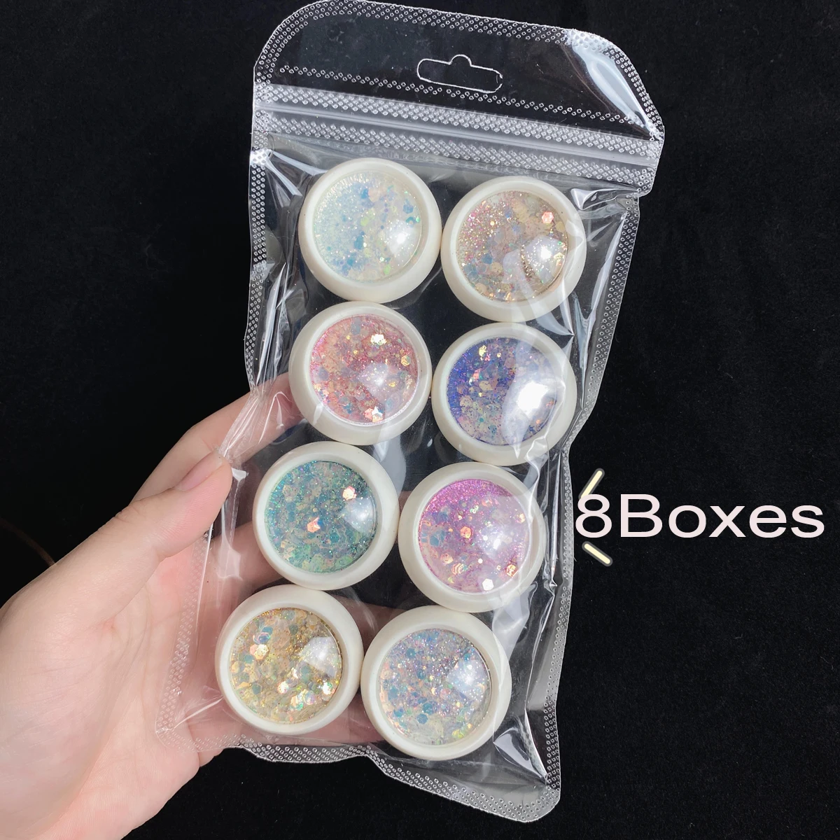 Purpurina brillante para uñas, lentejuelas mezcladas, gradiente láser iridiscente, copos de calcomanías para uñas, cara y ojos, 8 colores por juego