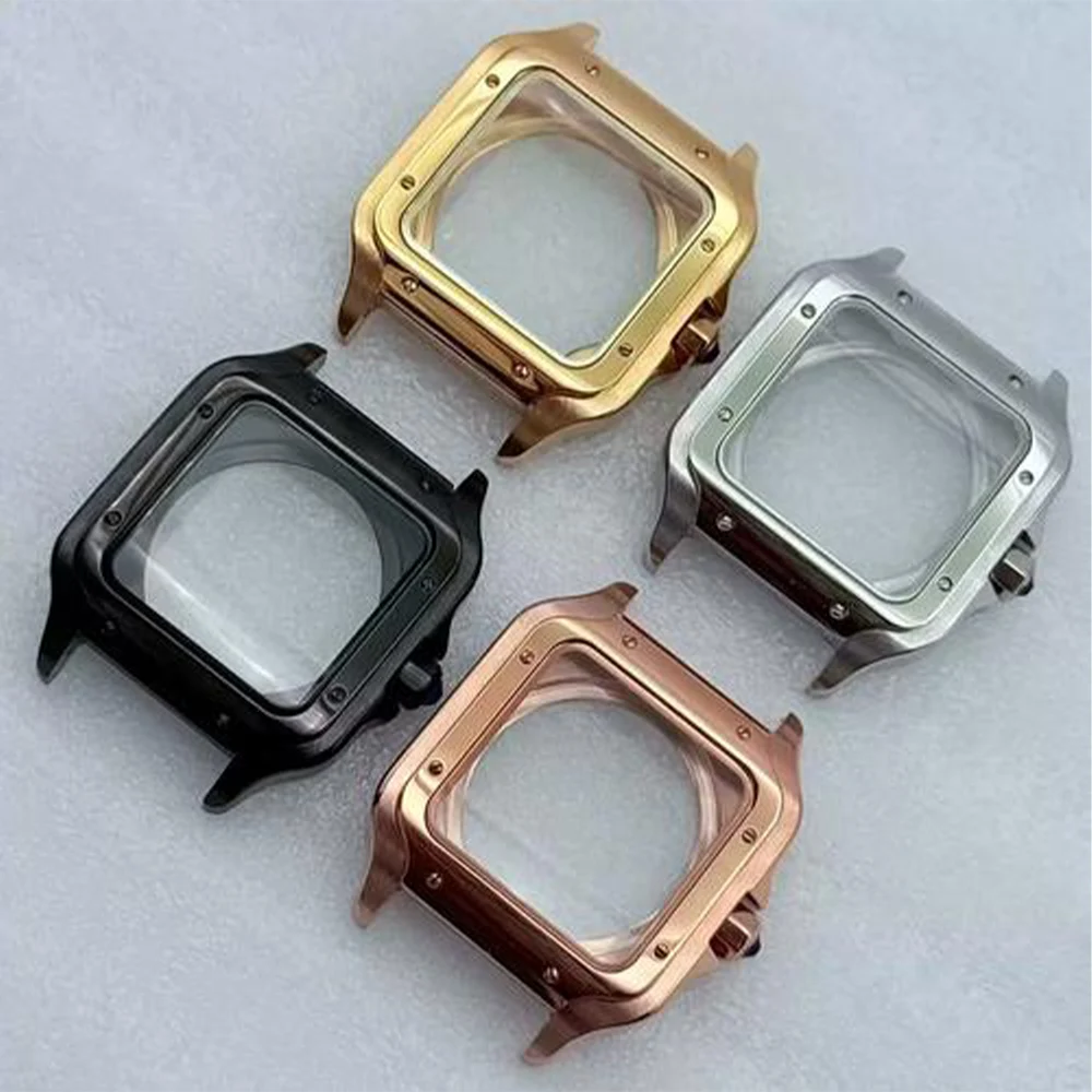Customised NH36 NH35 Santo Watch Case and Strap Fit 27mm Square Dial For 7S26 NH35 NH36 Watch Case Transparent Back Cover Case