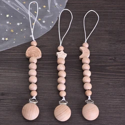 Baby Beech Wood Pacifier Clip Hand Ring Set Wooden Round Bead Soother Nipple Chain For Nursing Toy Infant Teether Teething Chain