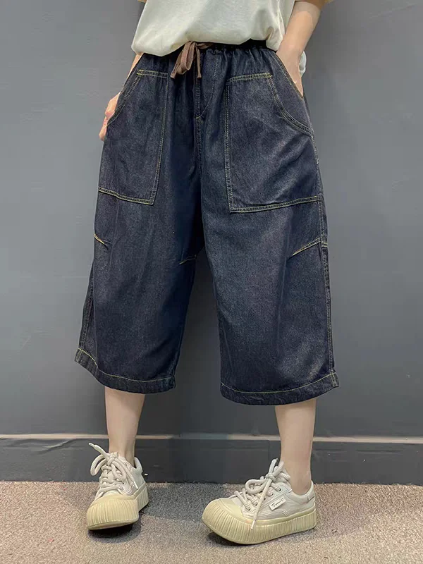 Women's Loose Fit Harlan Jeans Thin Cotton Casual Trousers Artistic Vintage Style High Waist Pocket Detail Commute Fashion