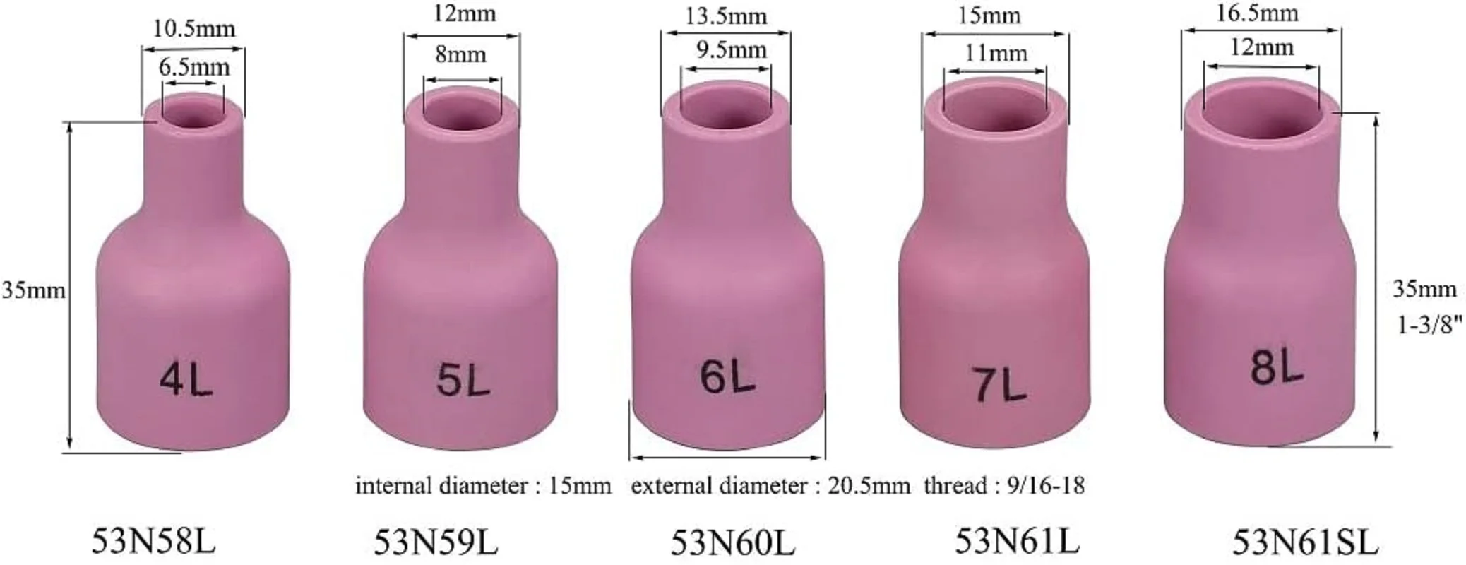 TIG Aluminia Nozzle Ceramic Cup Long Kit 53N58L 53N59L 53N60L 53N61L 53N61SL for SR WP 9 20 25 TIG Welding Torch 10pcs …