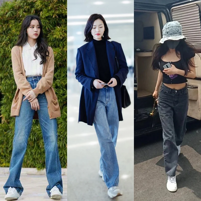 

High Waist Wide Leg Loose Fit Vintage Straight Leg Jeans Women's Floor Length Cotton Stretch Denim Pants Taller Slimming