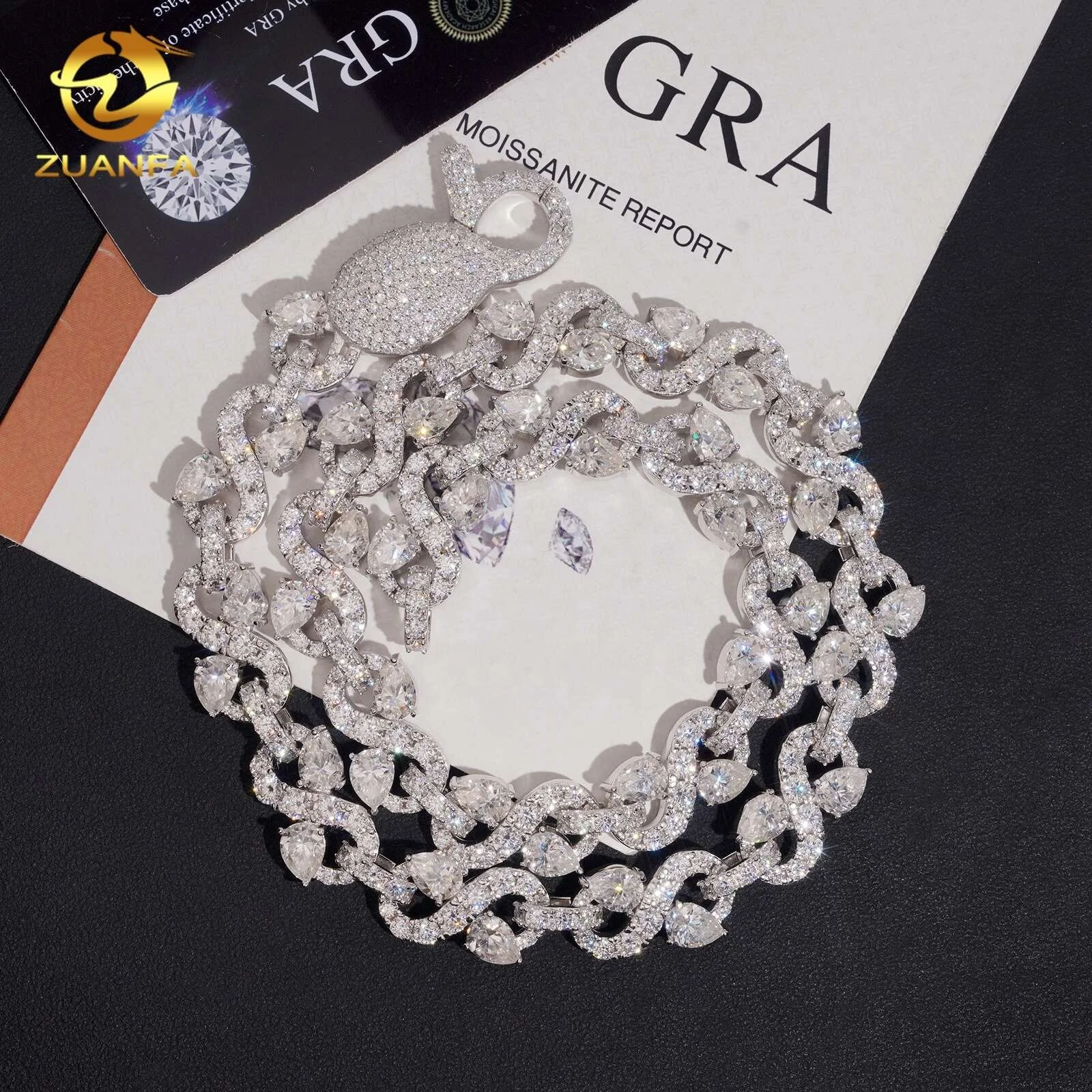 Pass Diamond Tester Iced Out 925 Silver Pear Cut Personalized 13mm Moissanite Infinity Link Chain，