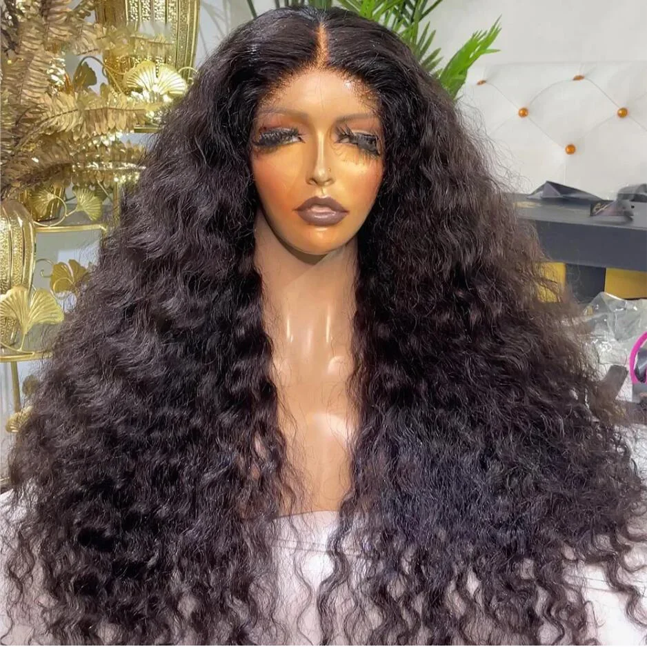 Perruque Lace Front Wig synthétique bouclée crépue noire pour femme, 26 pouces, densité 180, cheveux de bébé longs et doux, degré de chaleur, sans colle, 03/3