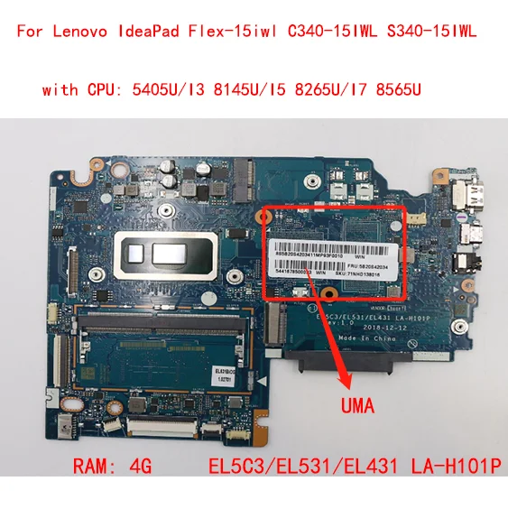 New For Lenovo IdeaPad Flex-15iwl C340-15IWL Laptop Motherboard replace 5B20S41926 models CPU 5405U I3 I5 I7 RAM 4G SN LA-H101P