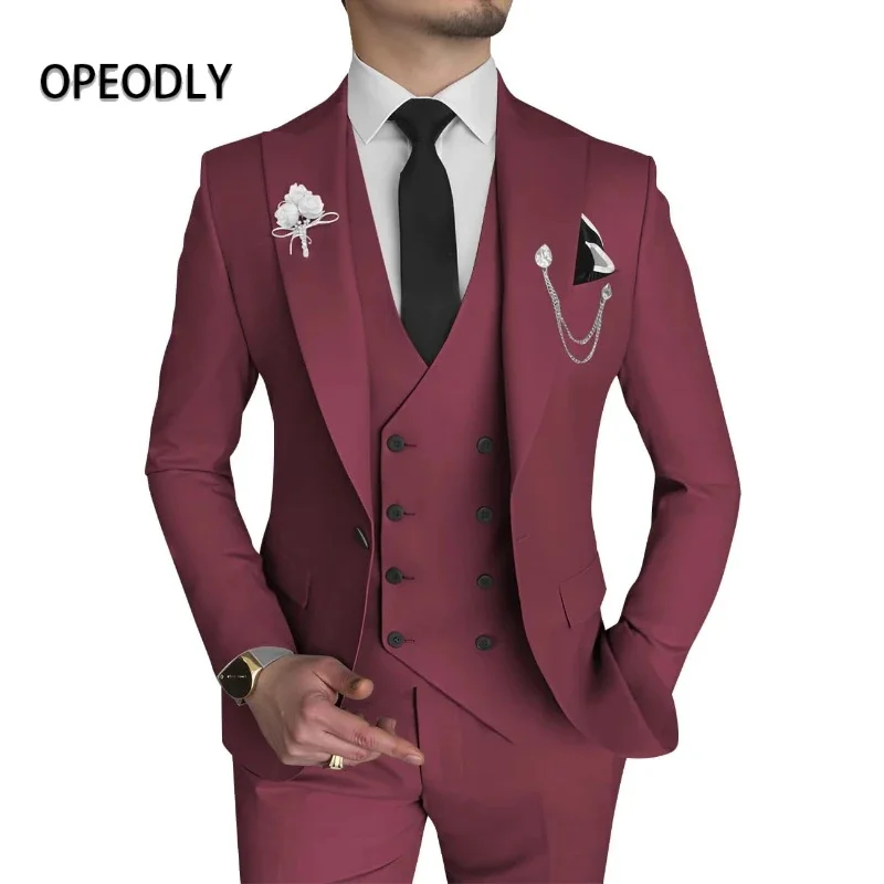 

OPEODLY Men 3 Piece Suit Slim Fit Double Breasted Formal Wedding Prom Dinner Party Groom Business Suit