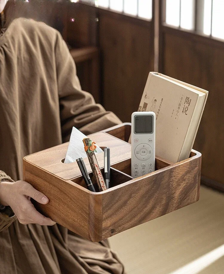 

Household walnut desktop tissue box light luxury high-end solid wood pumping carton coffee table remote control sundries storage