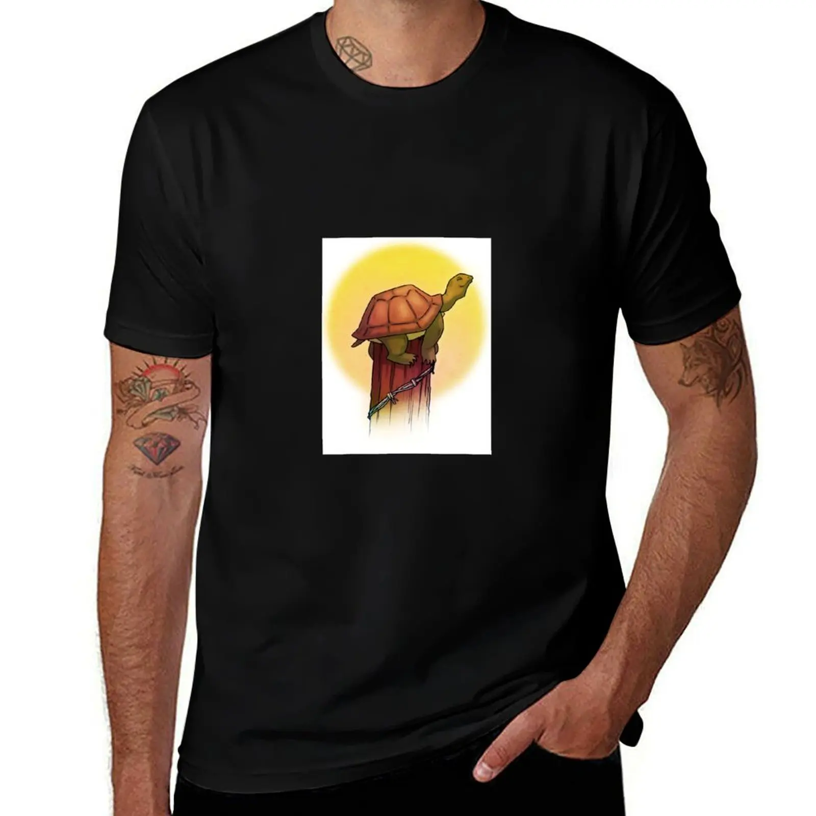 Turtle on a Fence Post T-Shirt Summer Sports Quick Dry T-Shirt