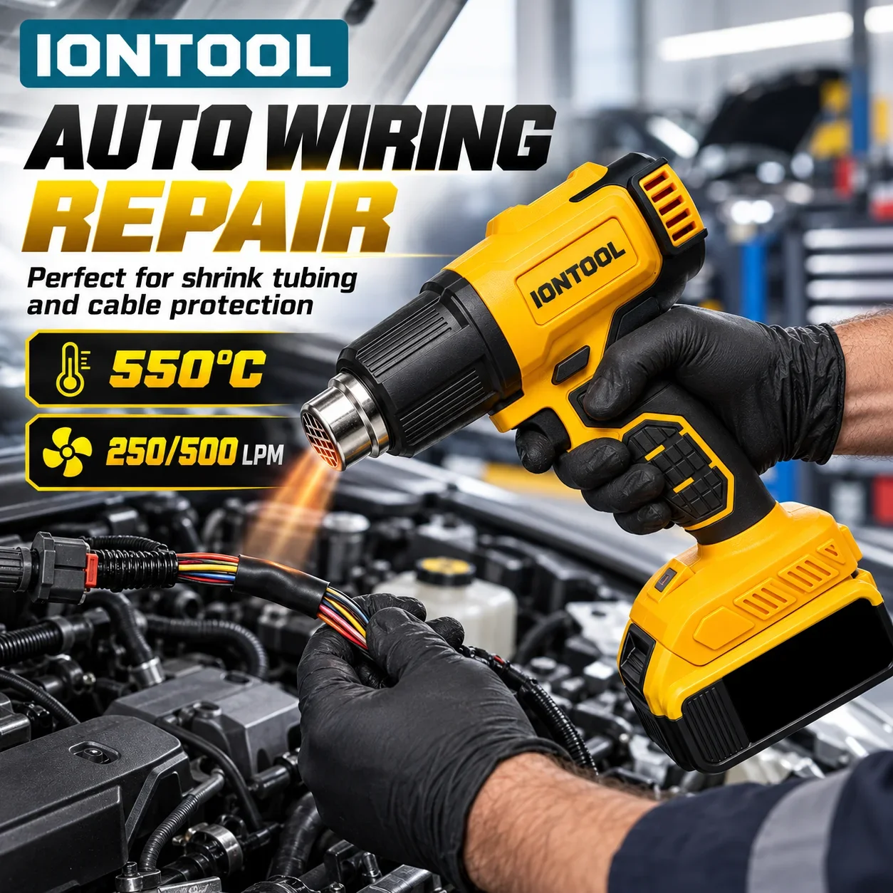 IONTOOL Handheld Yellow Cordless Heat Gun 500LPM For Home Paint Stripping and Pipe Thawing and Car Wrap Removal and Wax Melting
