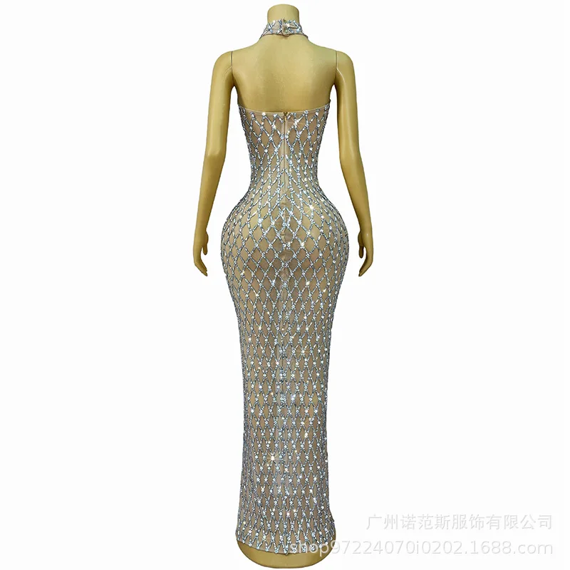 Sexy Deep V Vacation Temperament Halter Dress Cocktail Party Evening Dress Model Catwalk Trendy Clothes Vestidos Para Graduación
