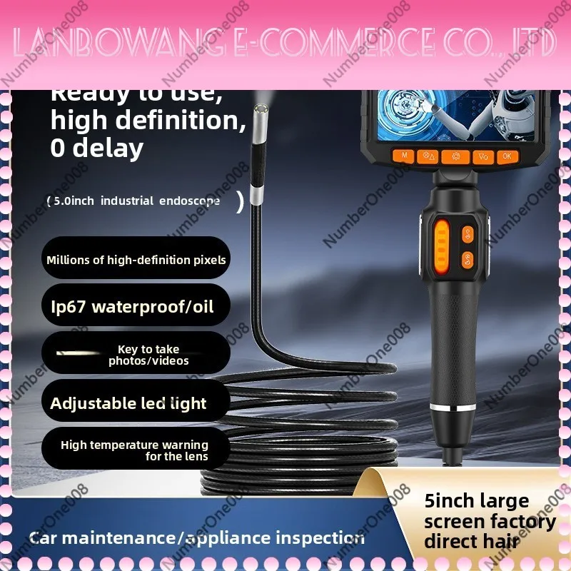 For Car Engine 5 Inch HD Borescope, Articulating Waterproof Endoscope with Screen for Auto Repair Industrial Pipeline Inspection