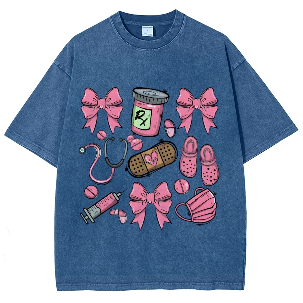 Verpleegsterselementen, roze, Y2K grafisch T-shirt, oversized dames T-shirt, schattig handgeschilderd konijntje, Koreaanse stijlkunst, zomer 2025, top