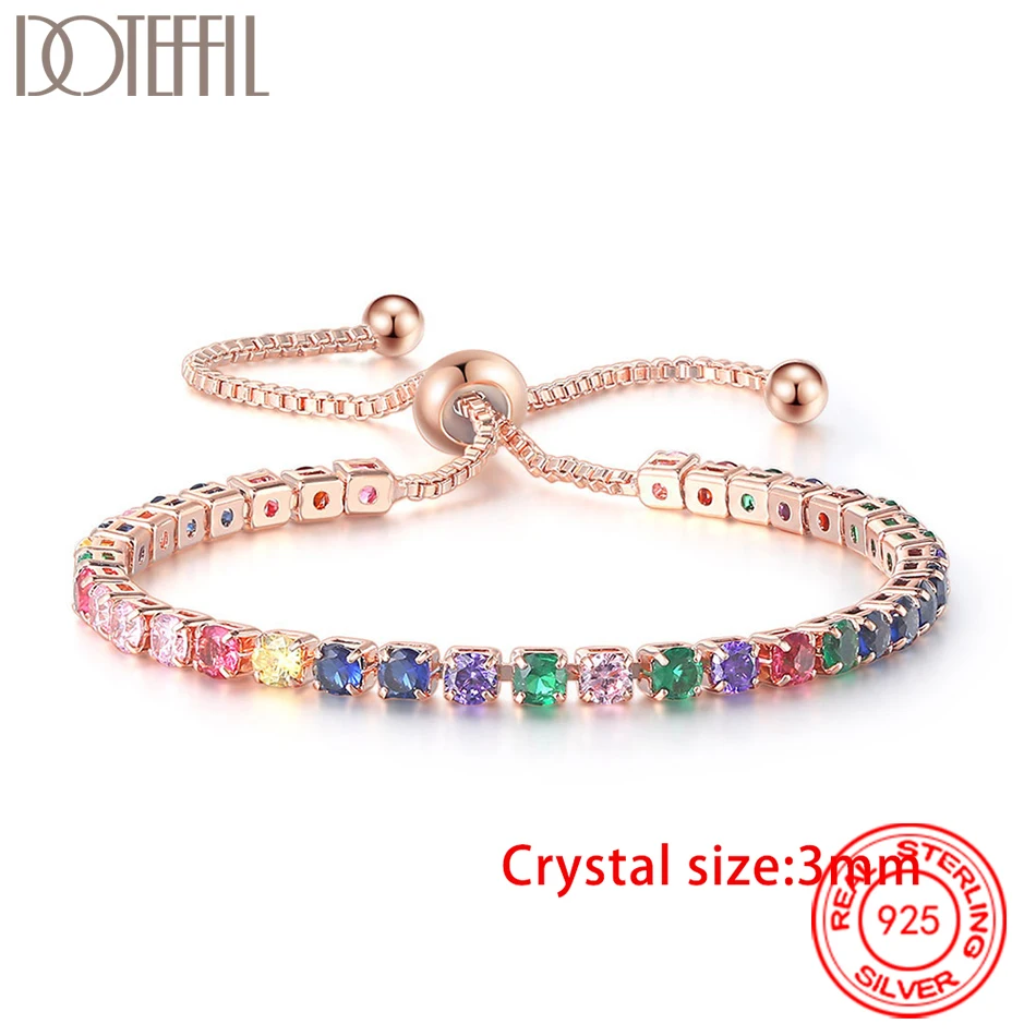 

DOTEFFIL Luxury Tennis Bracelet Classic Shiny Exquisite Couple Bracelet Jewelry Anniversary Gifts Silver/Gold/Rose Gold
