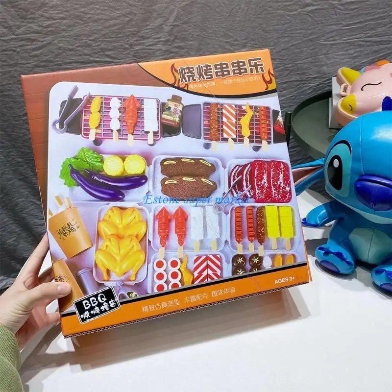 090B 80pcs Family Kitchen Playset Grill and Serve BBQ Set for Girls Boys Interactive Grill for Play Cooking Ki