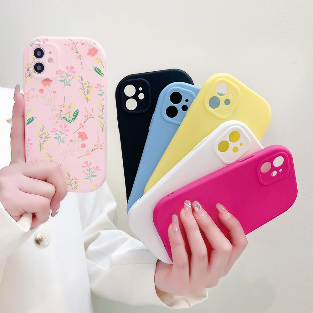 Flower Spike Candy Color Case For iPhone 11 13 12 14 Pro XS Max 7 8 Plus X XR SE 2020 Funda iPhone 15 Case Shockproof Soft Cover