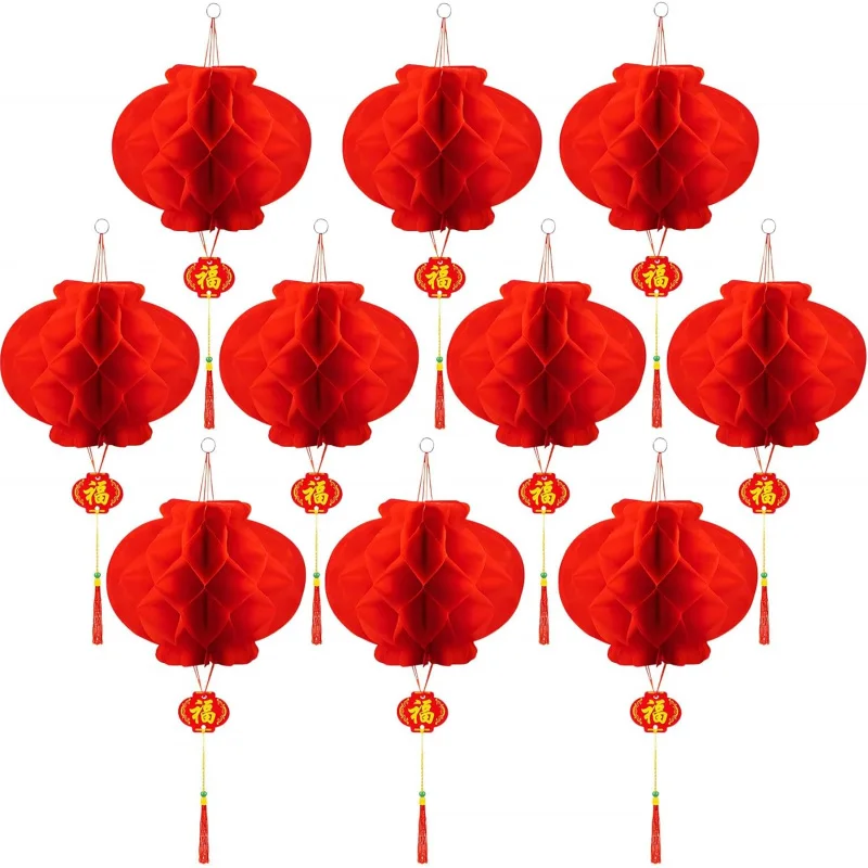 Chinesische Neujahrsdekoration – 20 Stück rote Papierlaternen für Neujahr, Frühlingsfest, Hochzeit, Urlaub, Party-Dekoration