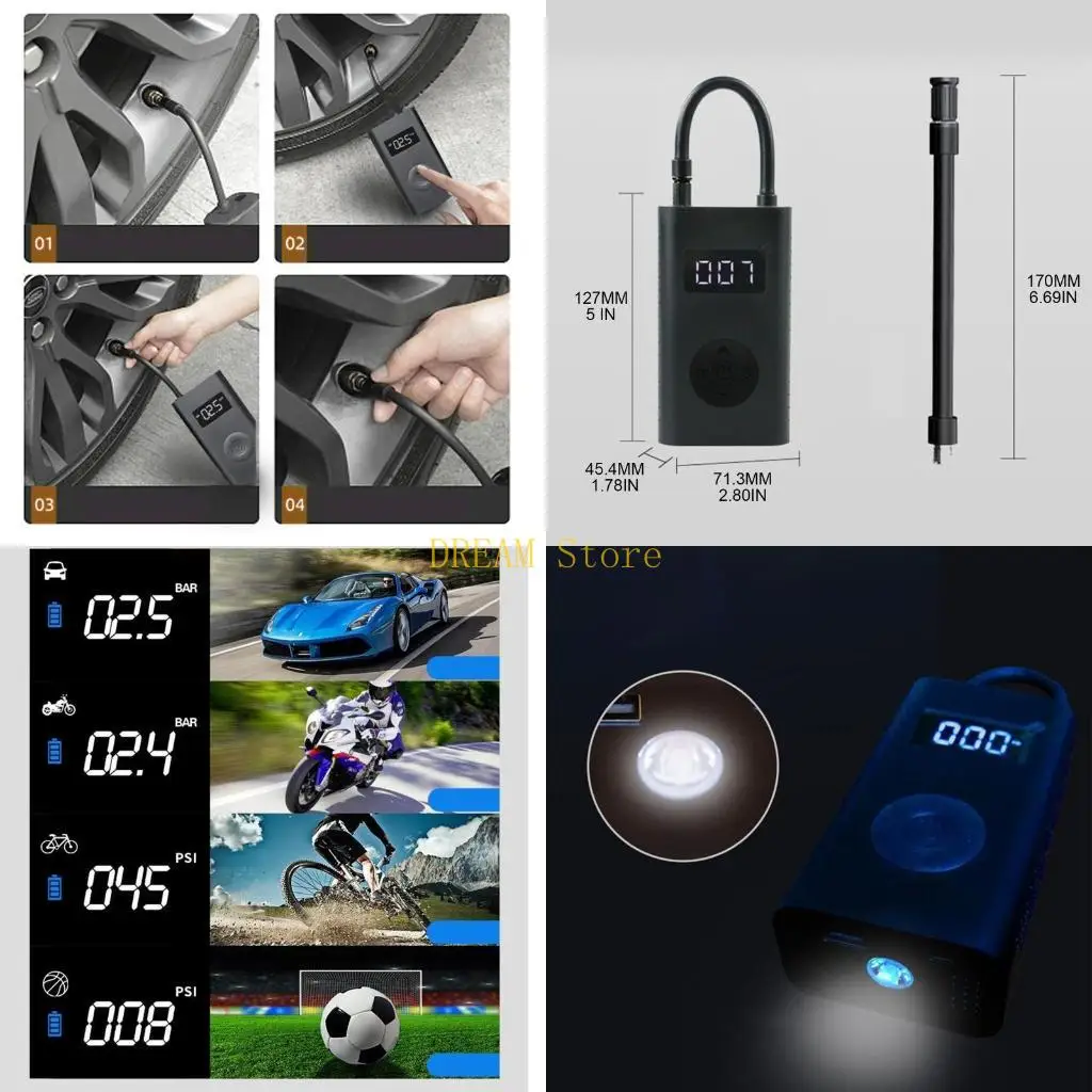 Portable Air Pump for Car Bike Tires Soccer Inflatables 2000mA Digital Tire Pump Best Sale