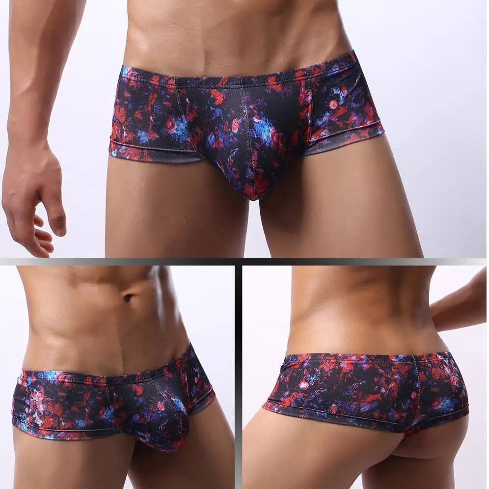 Men's U Covex Pouch Underwear Printed Mesh Breathable Boxer Shorts Moisture Absorption Sweat Wicking Panties Gay Sexy Underpants