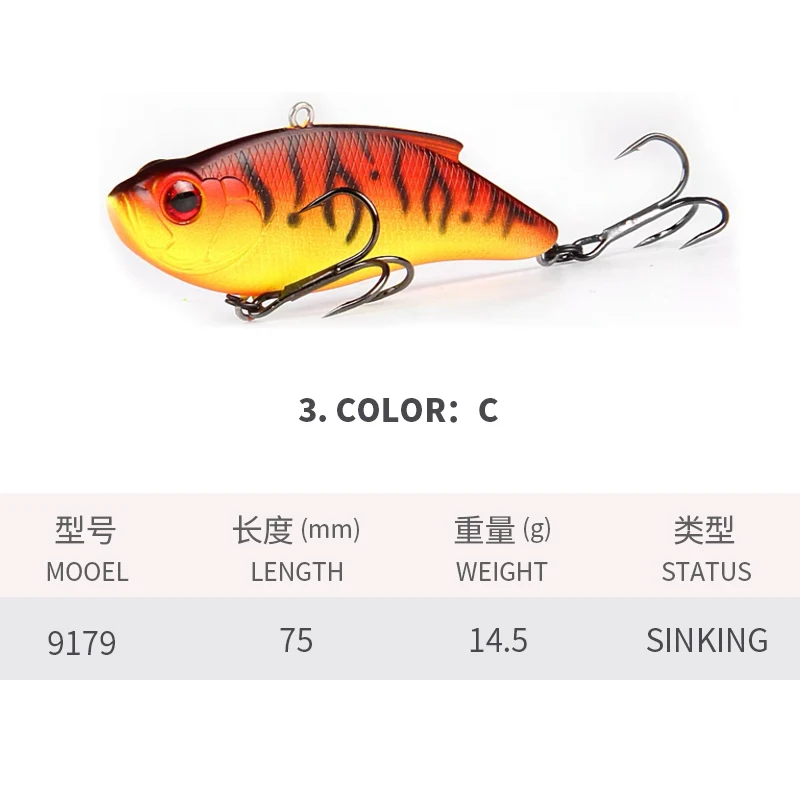 Wobblers Crankbaits Mini Fishing Bait Hot Vibration Treble Hook Fishing Lure 75mm/14.5g VIB sinking Lure Fishing