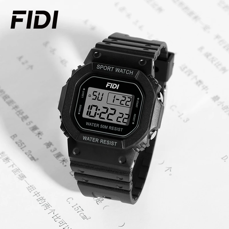 FIDI ساعة رياضية بنين بنات طالب LED ساعة إلكترونية ملونة الرجال النساء ساحة الساعات الرقمية ساعة مطاطية مقاومة للماء
