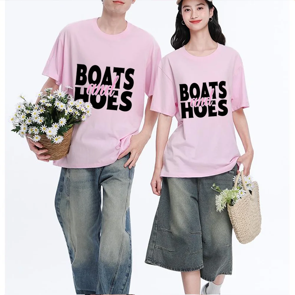 Boats And Hoes Printed T Shirt Breathable Fabric S-XXL Personalized Custom Casual Short Sleeve Tee Unisex Fit Aesthetic Graphic