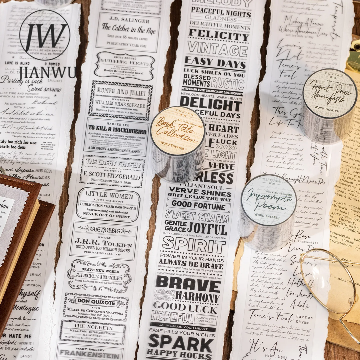 JIANWU Word Theater Series Vintage English Text Landscape Material Collage Scrapbooking PET Tape Creative DIY Journal Stationery