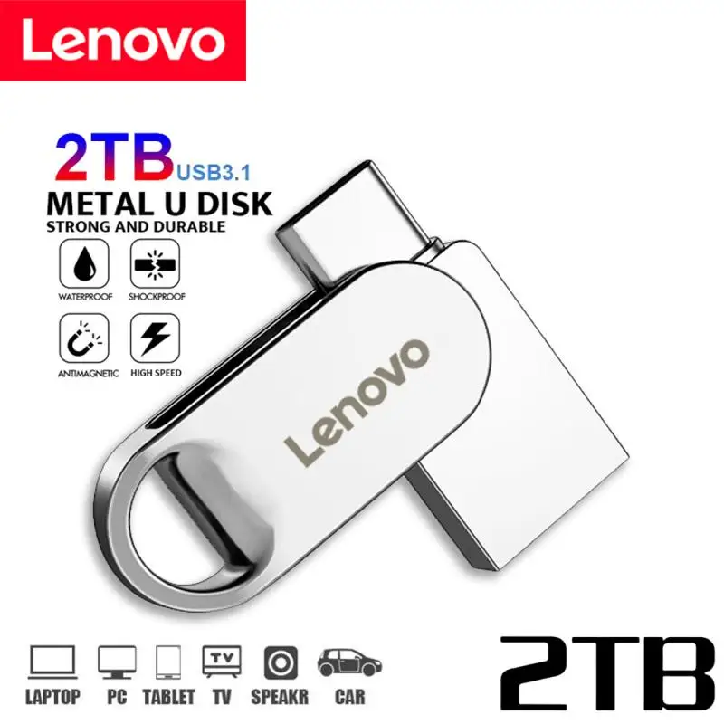 Lenovo Metal USB 3.0 Flash Drive 2TB 1TB, Flash Drive portabel kapasitas besar, Transfer File kecepatan tinggi tahan air