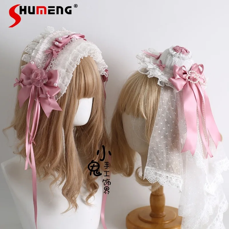 

Pink And White Lolita Japanese Small Object Side Clip Flower Pill Necklace Headband Rojita Bows Hair Accessories KC Hair Clips