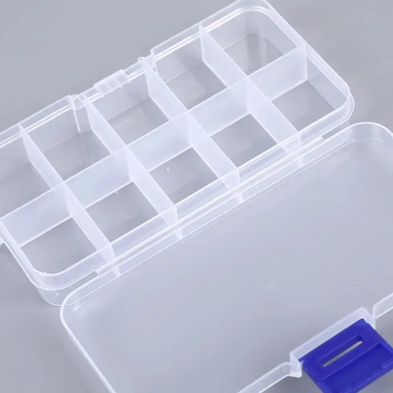 1-piece Fixed 10 Grid Storage Box with Lid, Accessory Sorting and Storage Box, Dust-free Transparent Plastic Box