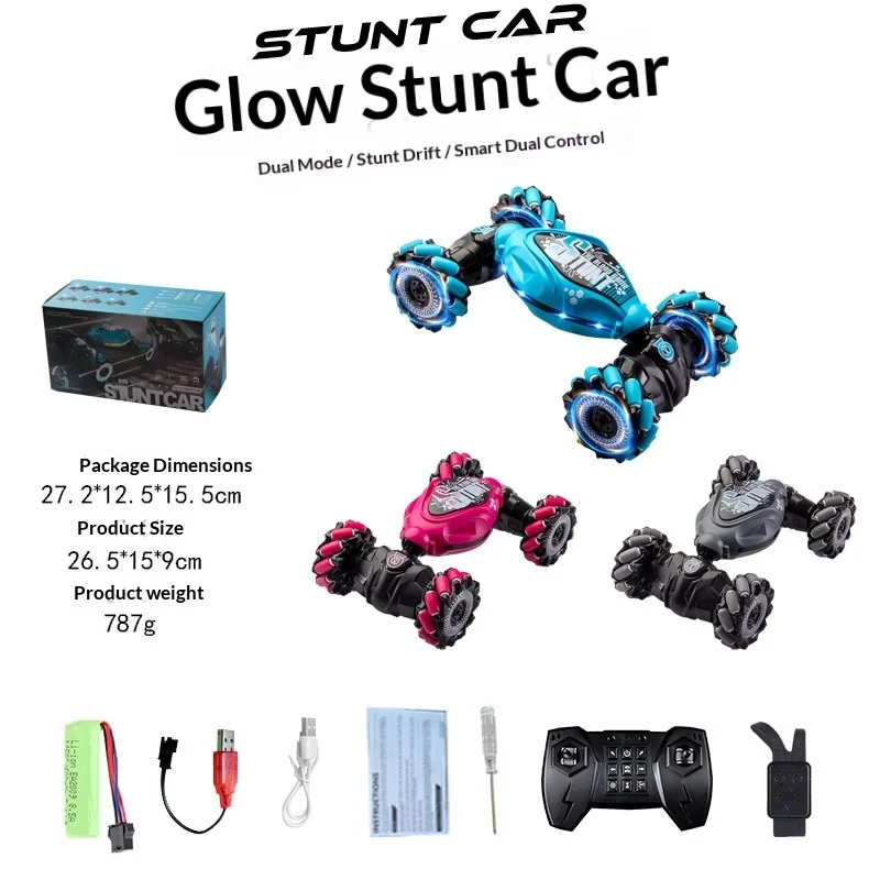 Gesture Sensing Stunt Rc Car 2.4g Remote Twist Transform Double Sided Drift Rechargeable Toy Led Lights Music Kids Birthday Gift