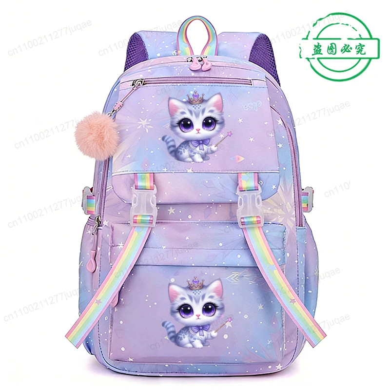 Cute Kawaii Cat Anime School Student Backpack Set Lunch Bag Kids Pencil Bag Middle High School Bag Girl Teenager Travel Bookbag