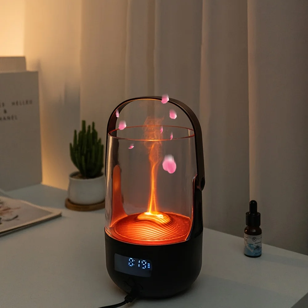 Compact 6.76oz Flame Air Humidifier & Essential Oil Diffuser with Color-Changing LED Lights - USB Powered, Auto-Off Safety Timer