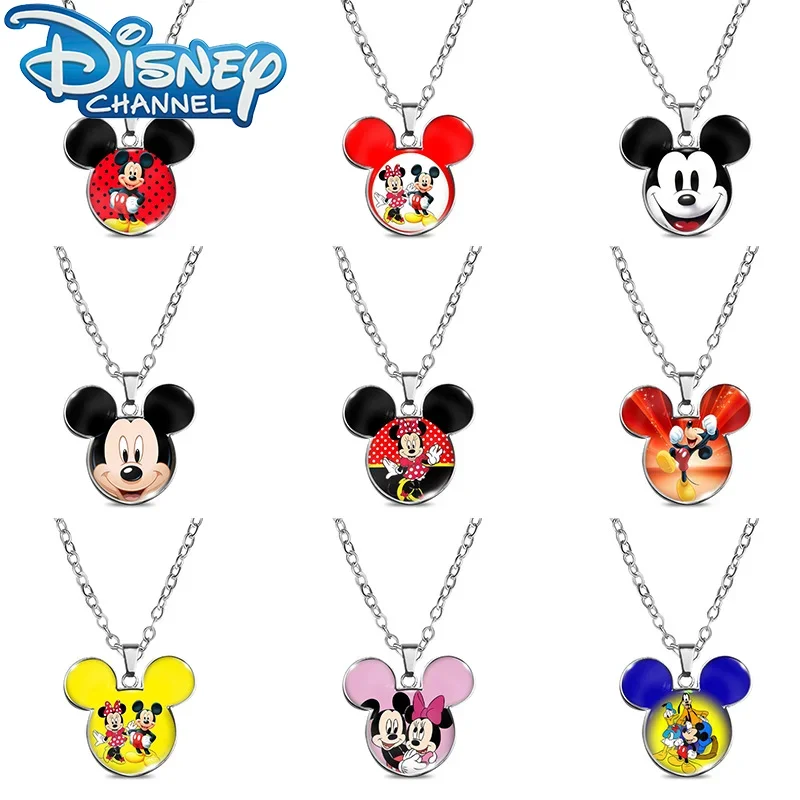 Disney Necklace Mickey Mouse Head Shape Necklace Pendant Donald Duck Sweater Fashion Jewelry Chains Kids Gift for Friends Kawaii