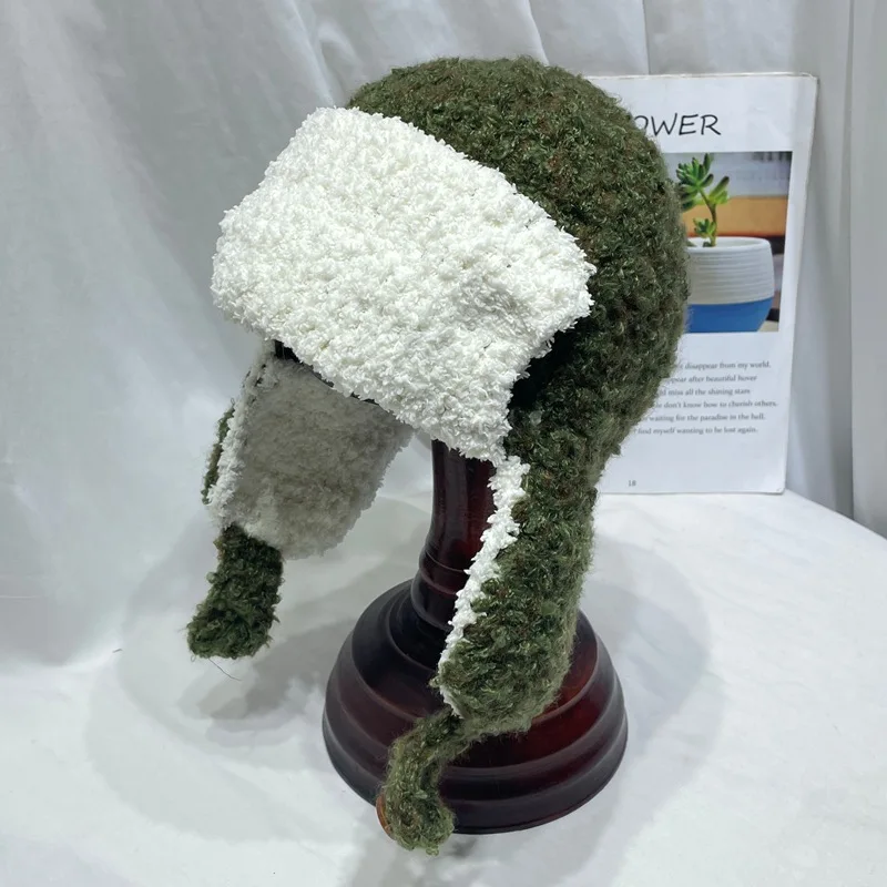 قبعات كورية محبوكة يدويًا للرجال والنساء حافظات أذن سميكة دافئة لقبعات منسوجة للشتاء #3