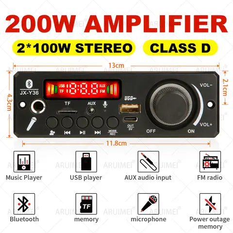블루투스 5.1 DIY 200W 증폭기 MP3 디코더 보드 12V 마이크 FM 라디오 TF USB 자동차 오디오 음악 플레이어 스피커 볼륨 조절