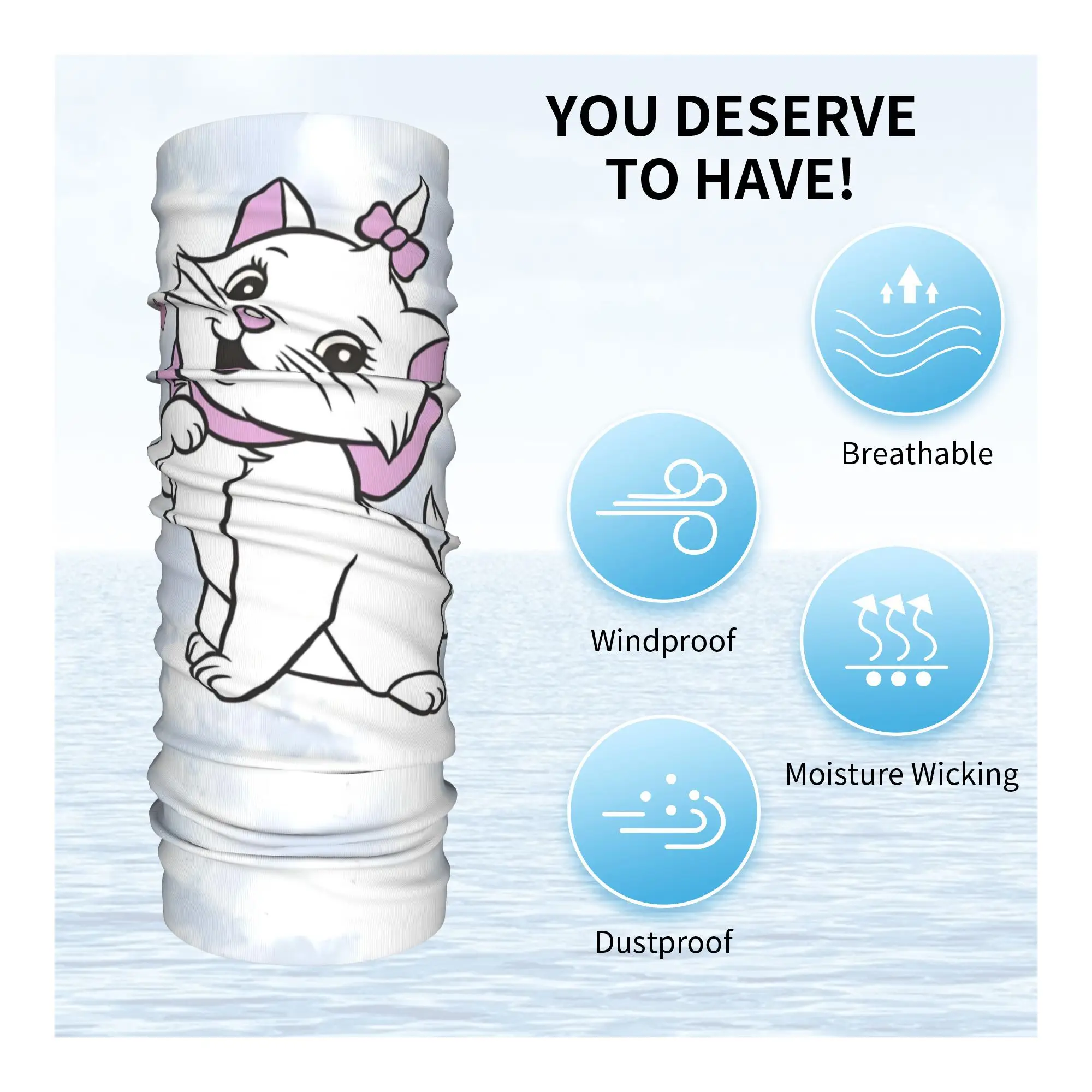 Custom Cartoon Marie Cat Neck Gaiter Men Women Windproof Winter Animal Bows Bandana Scarf for Cycling