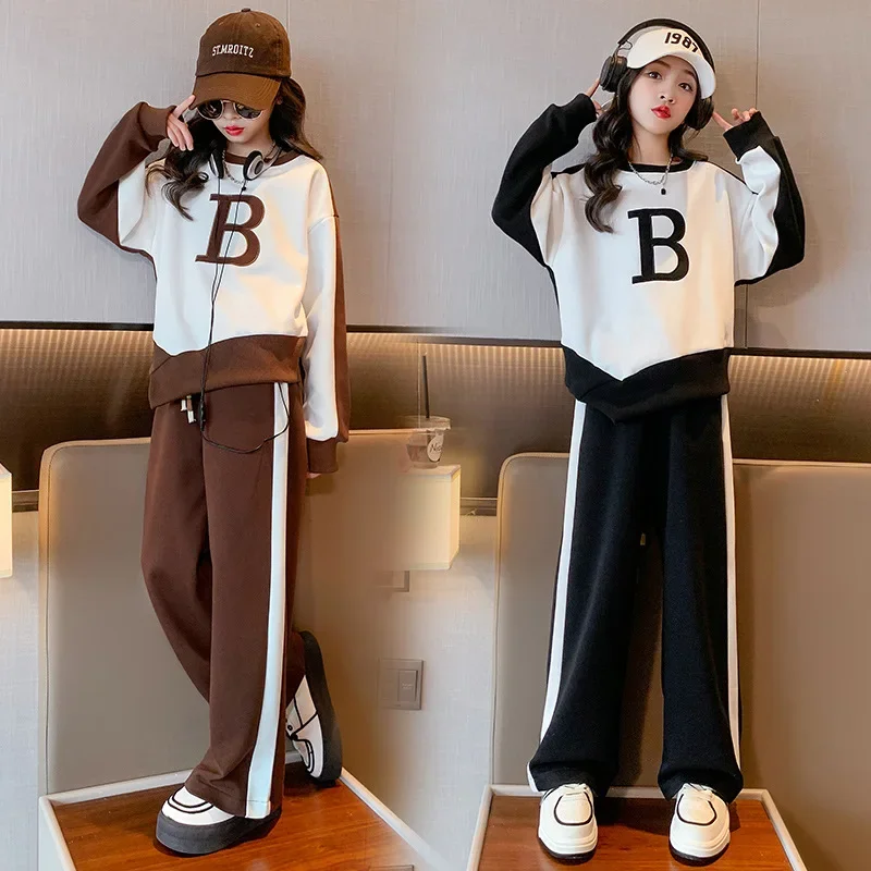 

Children Casual Autumn Clothes Girls Top Sweater and Bottom Sets Letter 2pcs Side Stripe Pants Kids Clothing Outfits Tracksuit
