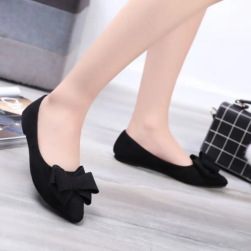 Women Fashion Green Bow Tie Flock Flat Shoes Zapatos De Mujer Lady Casual Black Office & Party Shoes Sapatos Femininas A99